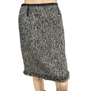 Talbots Petite Black & White Tweed Skirt Size 6P Fringed Ruffle Hem Knee Length